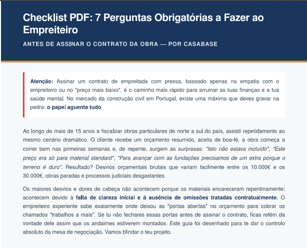 Checklist PDF: 7 Perguntas Obrigatórias a Fazer ao Empreiteiro Antes de Assinar o Contrato da Obra