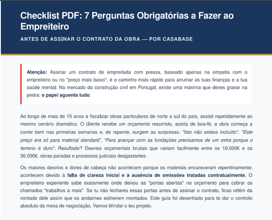 Checklist PDF: 7 Perguntas Obrigatórias a Fazer ao Empreiteiro Antes de Assinar o Contrato da Obra